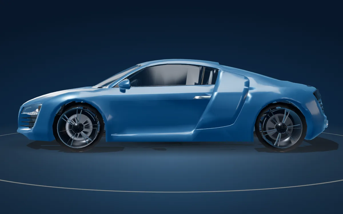Side profile in steel blue — 3D studio render